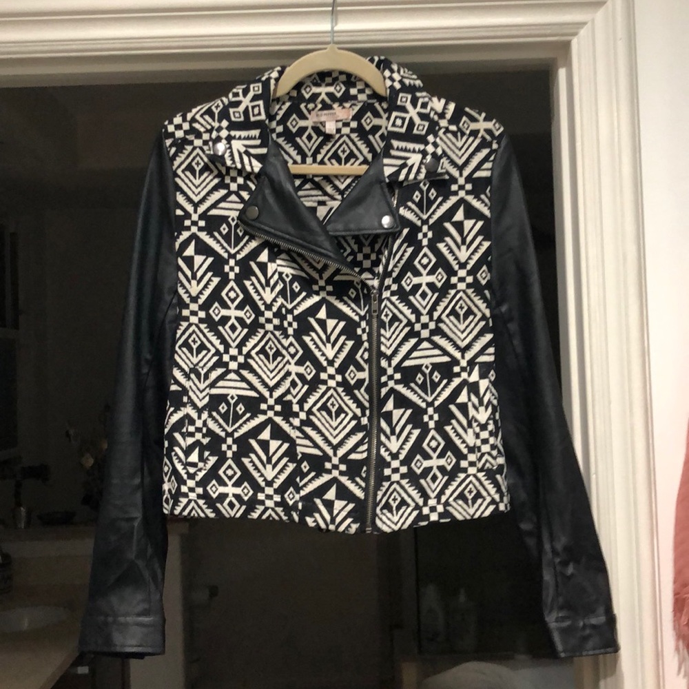 Blu Pepper Vintage Printed Faux Leather Jacket